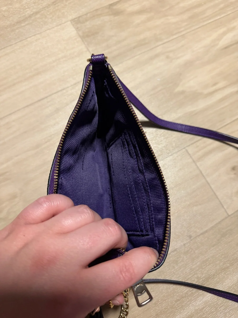 Coach Kylie Crossbody Bag Purple Crossgrain Leather Gold Chain Strap Like New
